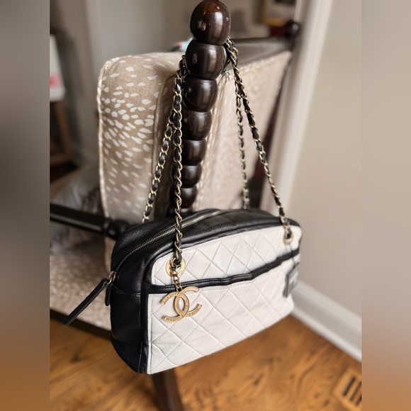 Chanel Double Chain Bicolor Leather Shoulder Bag - Picture 10 of 10